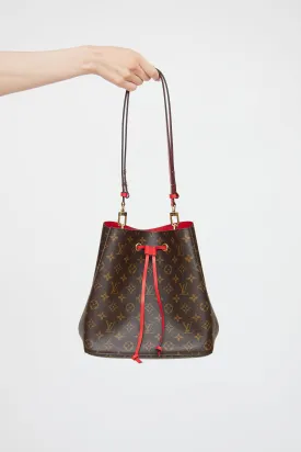 Brown Monogram Red NéoNoé MM Bucket Bag