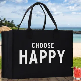 Choose Happy Cotton Canvas Chic Beach Tote Bag Multipurpose Tote Weekender Tote Gift for Her Outdoor Tote Vacation Tote Large Beach Bag