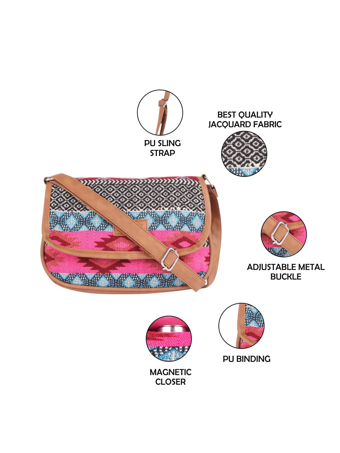 Pink And Black Thick Pattern Crossbody Sling Bag